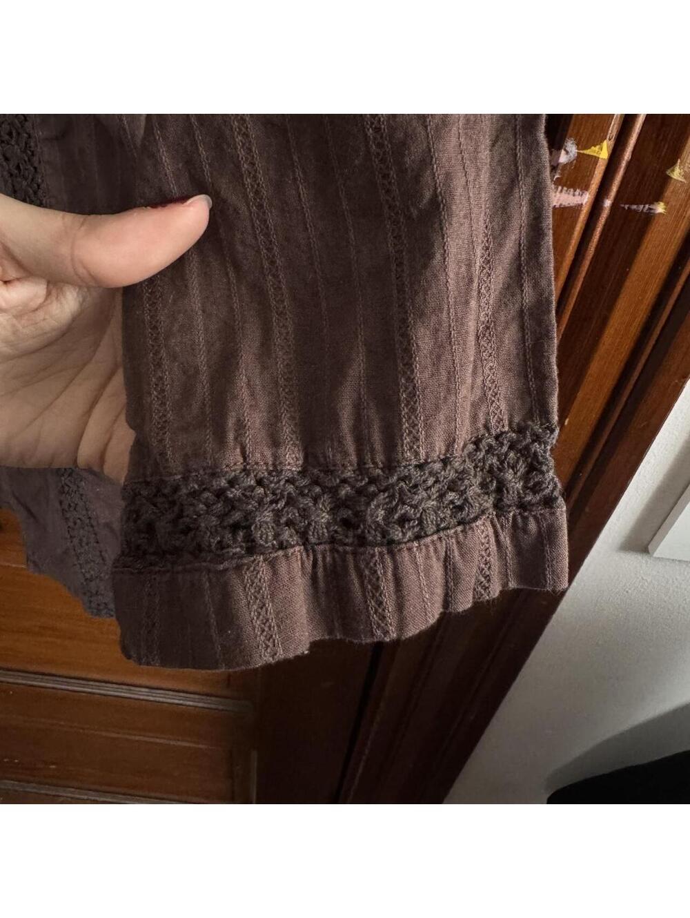 Billabong brown cotton beach tie front coverup with lace detail - Picture 5 of 7